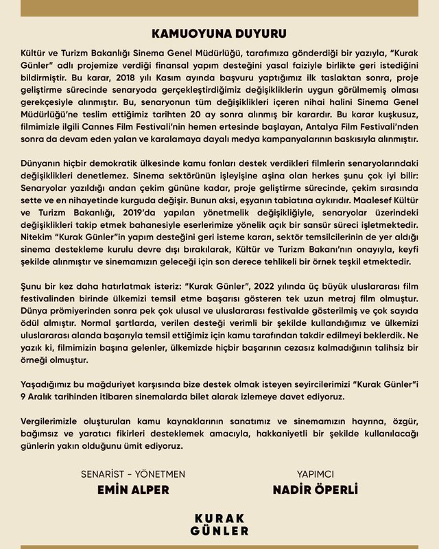 "Kurak Günler" Kamuoyu Duyurusu